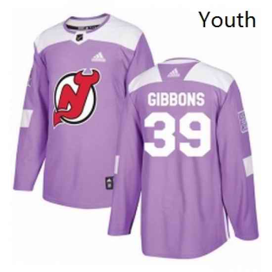 Youth Adidas New Jersey Devils 39 Brian Gibbons Authentic Purple Fights Cancer Practice NHL Jersey
